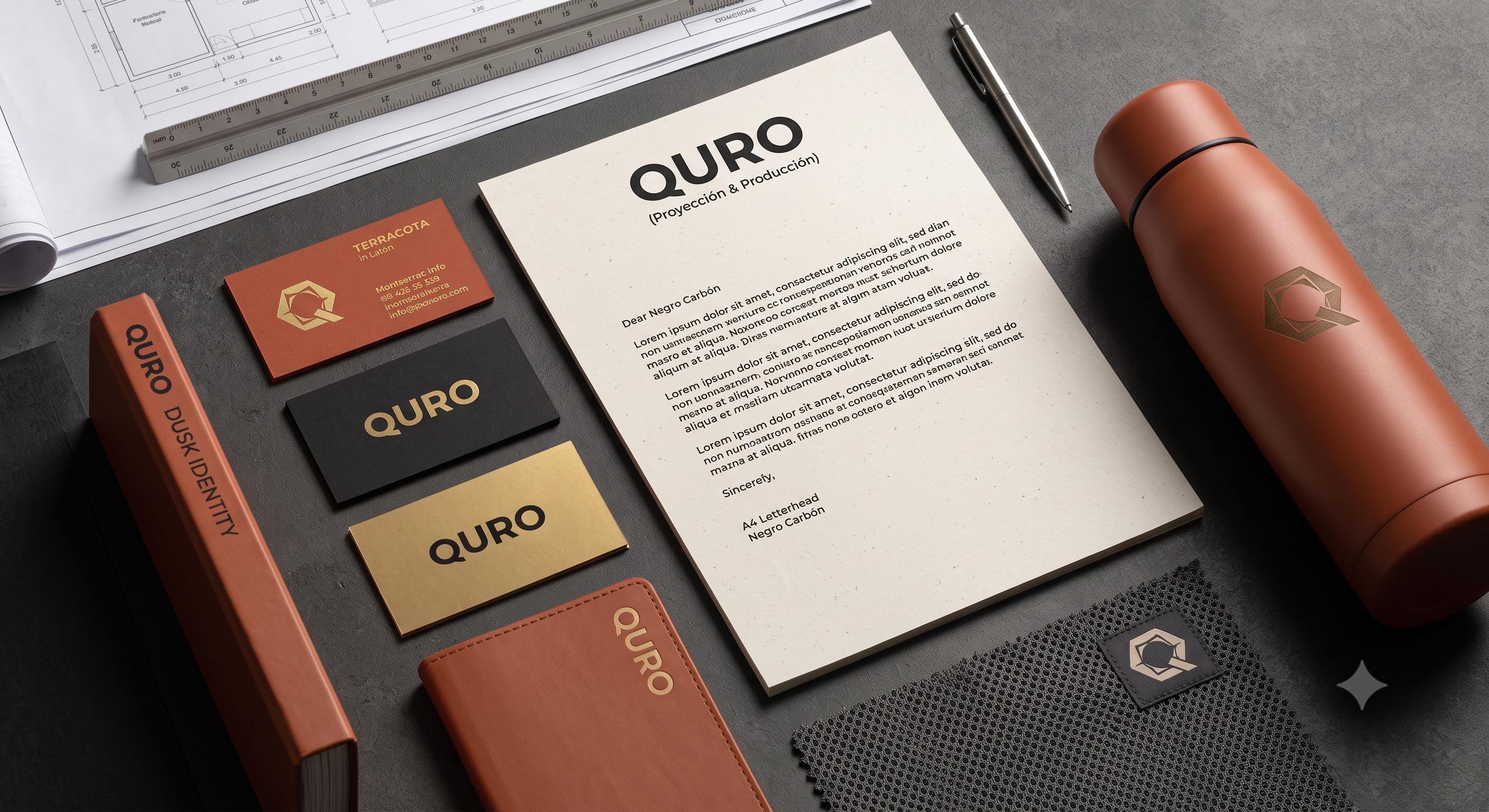 Mesa creativa y materiales de identidad